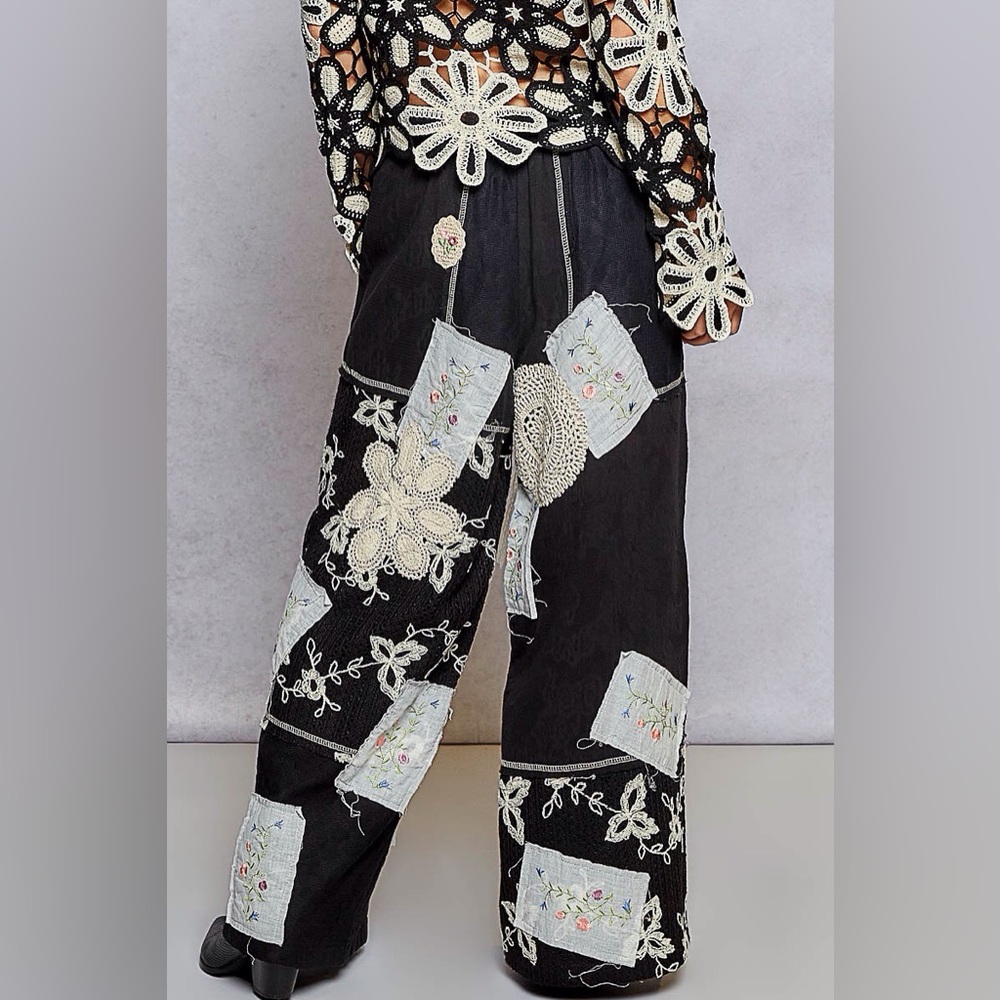 Nwot Pol Black Patchwork Wide-Leg Pants - image 2